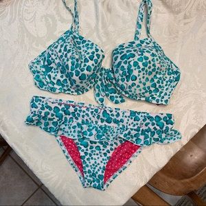 Guess White with Blue Hearts Bikini Swimsuit